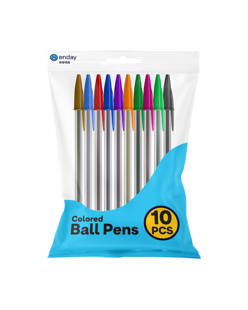 BALL POINT PEN SET:  ASSORTED BRIGHT COLORS - 10 PACK