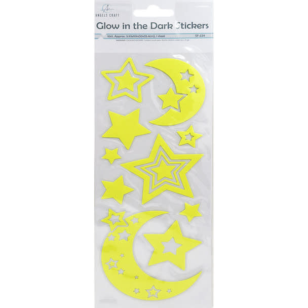 GLOW IN THE DARK STARS AND MOON STICKERS - 10 PACK