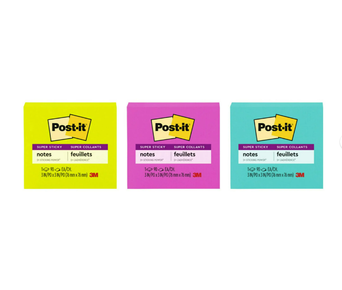 Post-it Notes Super Sticky Assorted Colors  3x3 90 Sheets