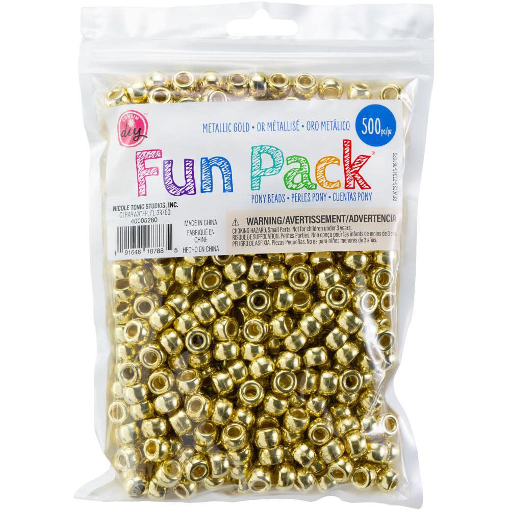 PONY BEADS: METALLIC GOLD 6mmX9mm 500 PACK - Creative Kids