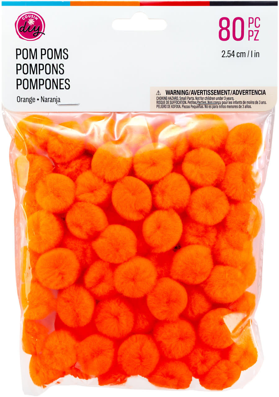 POM POMS: 1" ORANGE 80 PACK
