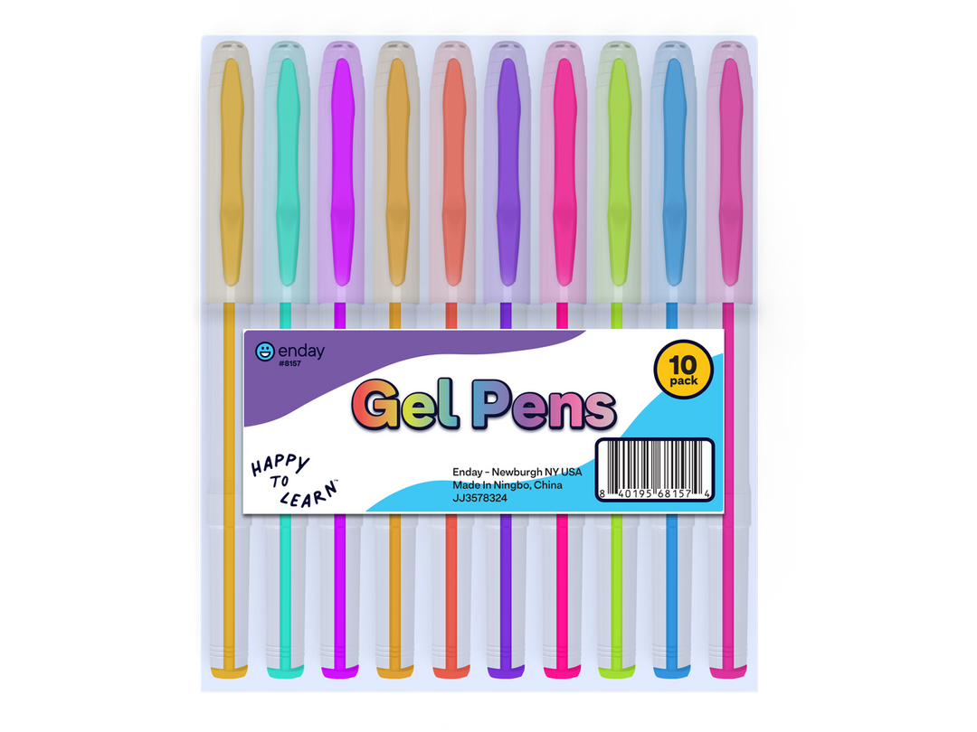 GEL PEN SET:  ASSORTED BRIGHT COLORS - 10 PACK