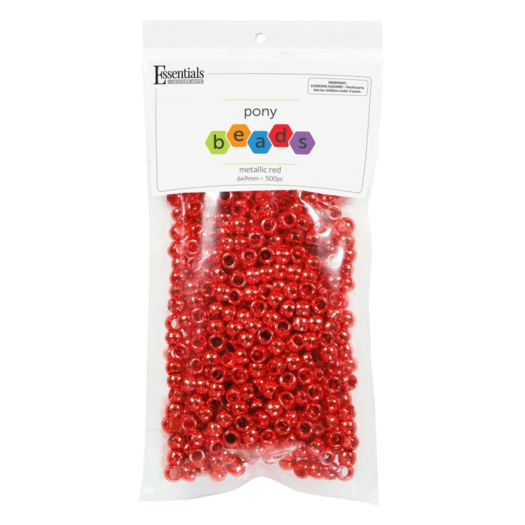 PONY BEADS: METALLIC RED 6mmX9mm 500 PACK