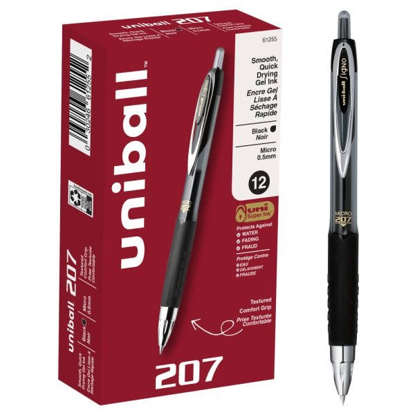 UNIBALL GEL PEN:  207 RETRACTABLE 0.5MM BLACK