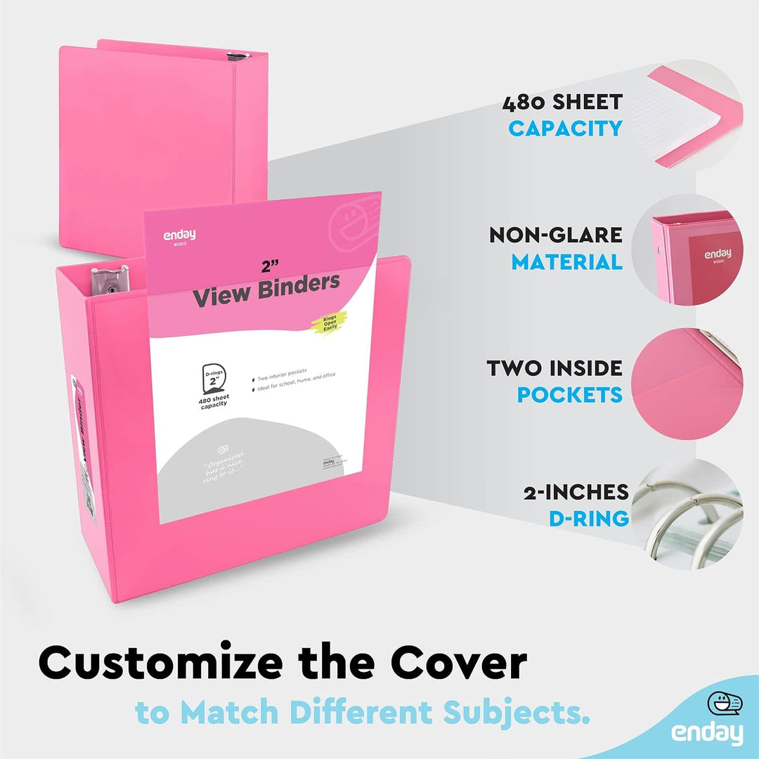 VIEW BINDER: 2" O-RING WITH 2 POCKETS - PINK