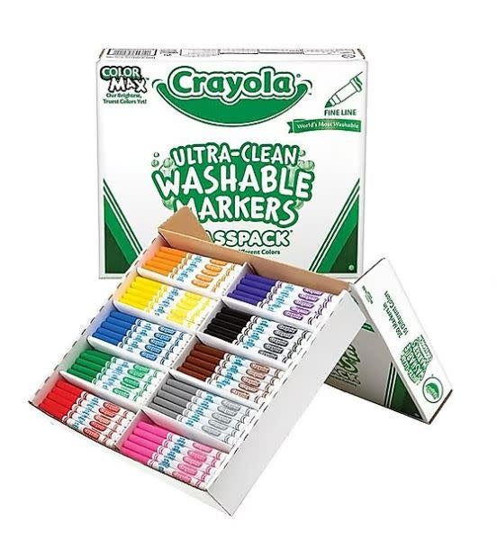 CRAYOLA CLASSPACK: FINE LINE WASHABLE MARKERS 200 PACK 10 COLORS - Creative Kids