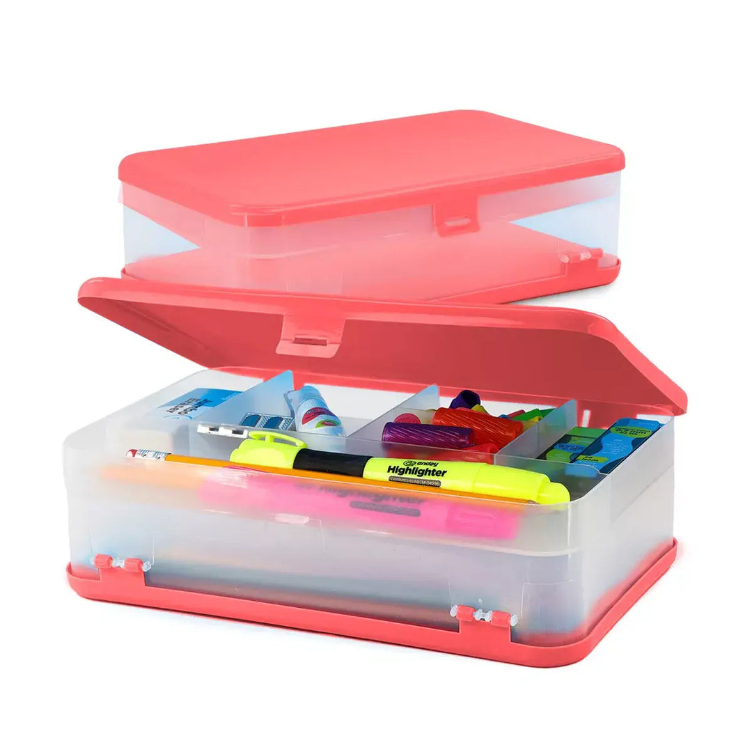 PENCIL CASE: 8.5"X5.75"X2.5" DOUBLE DECK - RED