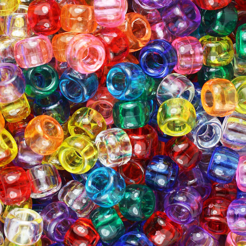 PONY BEAD: TRANSLUCENT ASSORTED COLORS  6mmX9mm 900 PACK