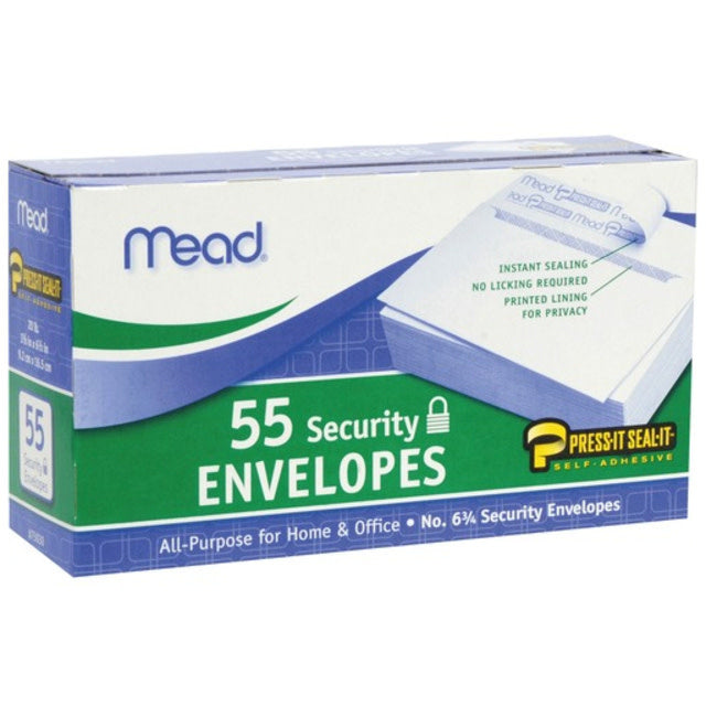 MEAD ENVELOPES:  SECURITY PRESS &amp; SEAL  3-5/8"x6.5" - 55 PACK  