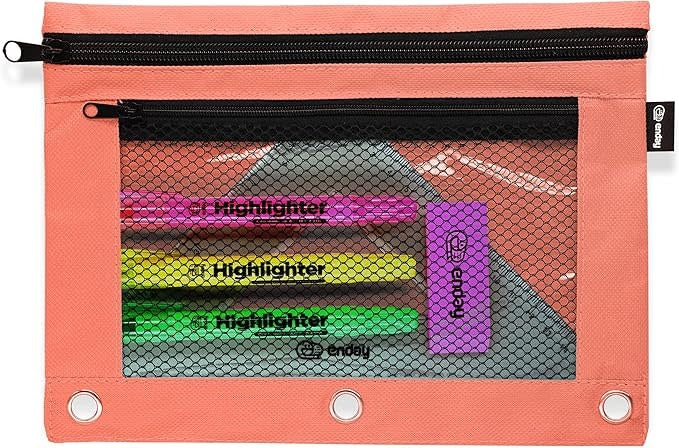 PENCIL POUCH: 3 PRONG  DOUBLE ZIPPER 9.5"X7" - RED