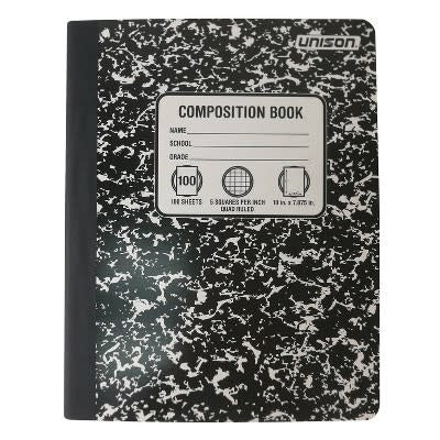 BLACK AND WHITE  COMPOSITION BOOK GRID QUAD  RULED  100 SHEETS - Creative Kids