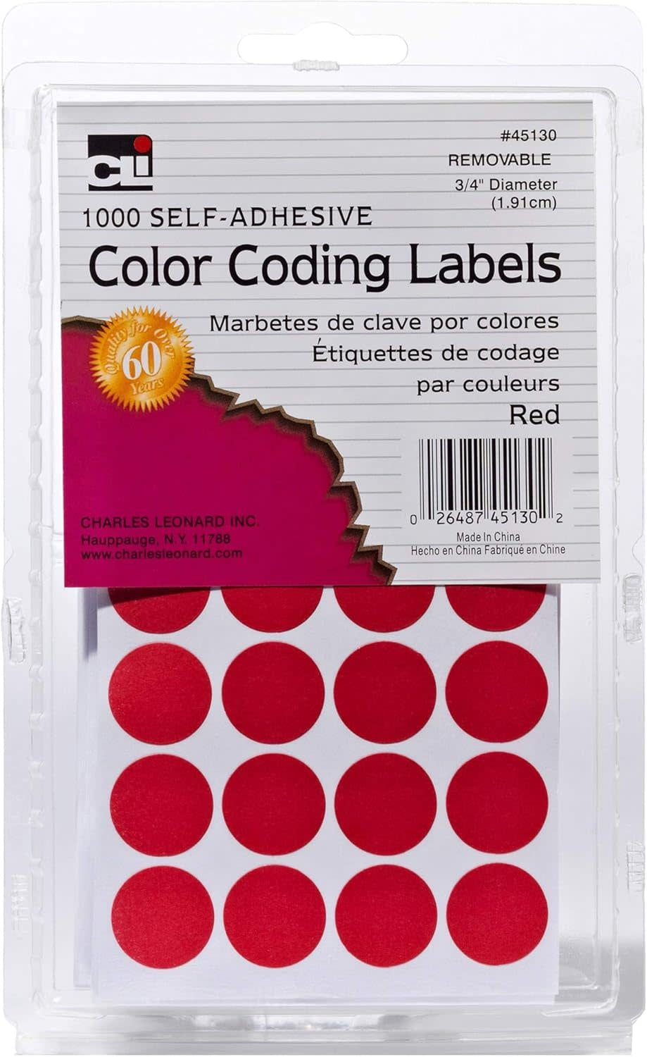 COLOR CODING STICKER   3/4" ROUND RED - 1000 PACK