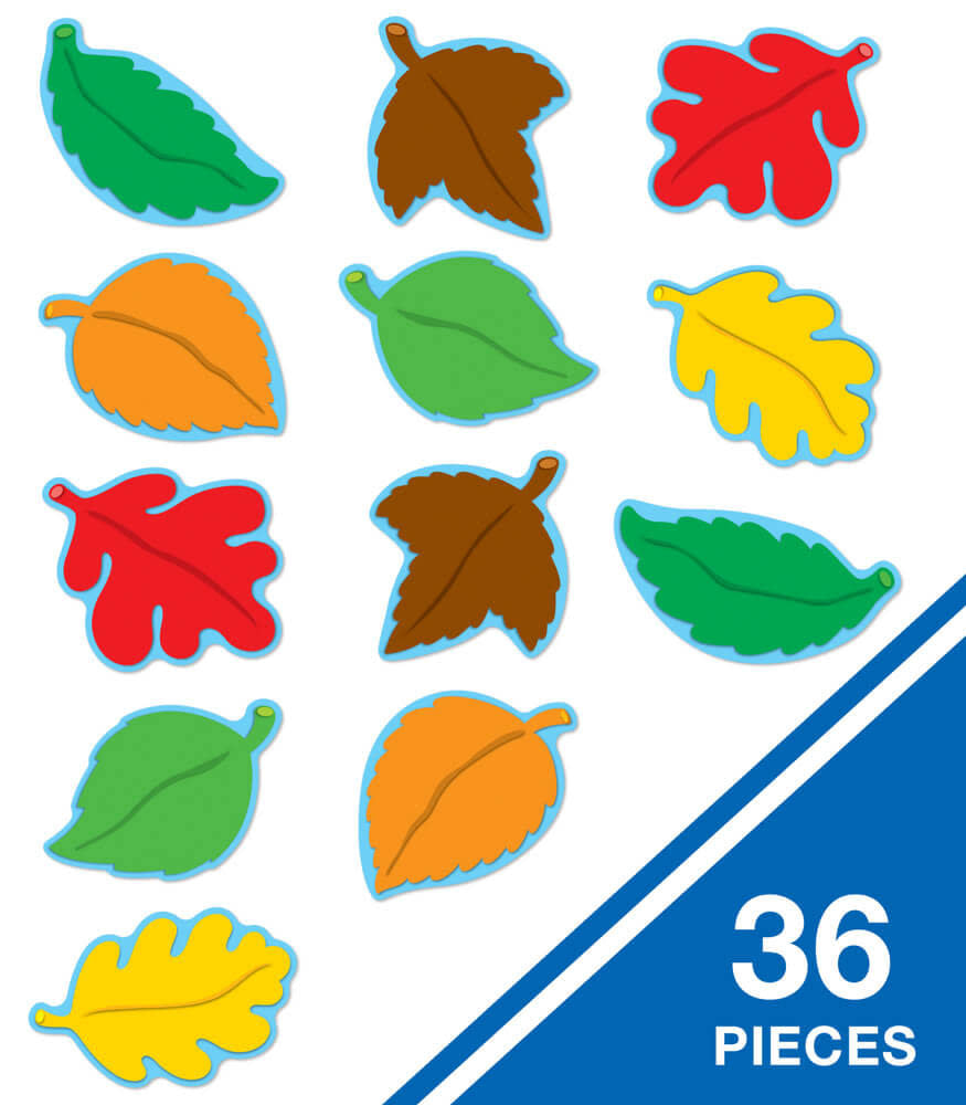 CUT OUTS: ASSORTED COLOR LEAVES 6"X5.7" - 36 PACK