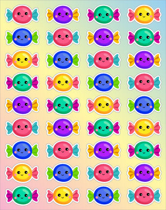 STICKERS  CANDY 1" - 6 SHEETS