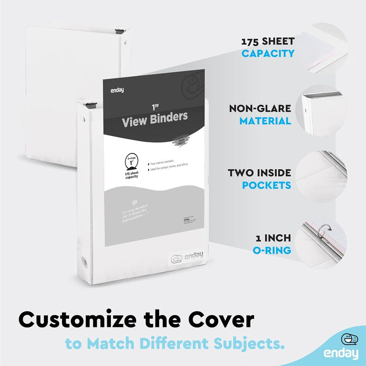 VIEW BINDER: 1" O-RING WITH 2 POCKETS - WHITE