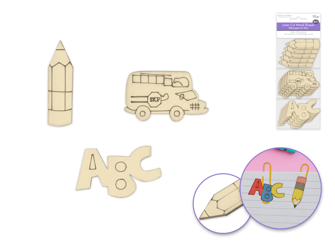 WOOD CUT OUTS SCHOOL SUPPLIES- ASSORTED STYLES 15 PACK