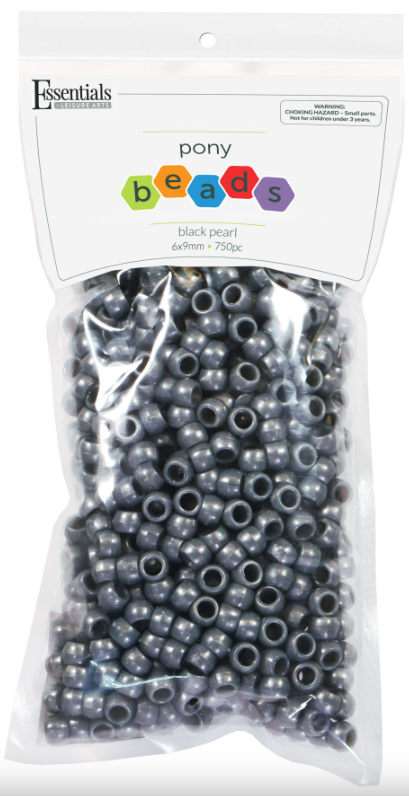PONY BEADS: OPAQUE BLACK PEARL 6mmX9mm 750 PACK