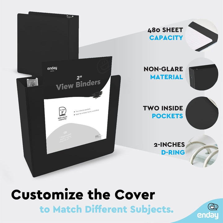 VIEW BINDER: 2" D-RING WITH 2 POCKETS - BLACK