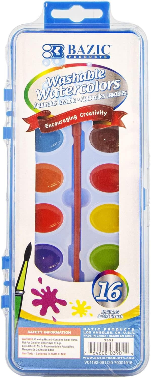 PAINT -  WATERCOLOR WASHABLE  16 COLORS PAN SET WITH BRUSH