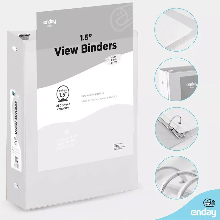 VIEW BINDER: 1.5" O-RING WITH 2 POCKETS - WHITE