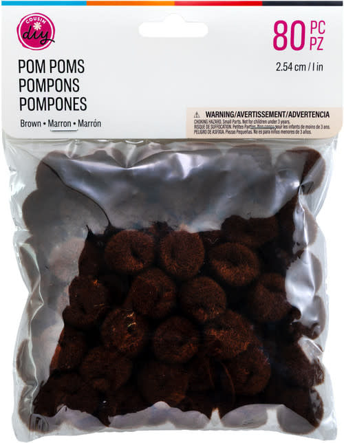 POM POMS: 1" BROWN 80 PACK