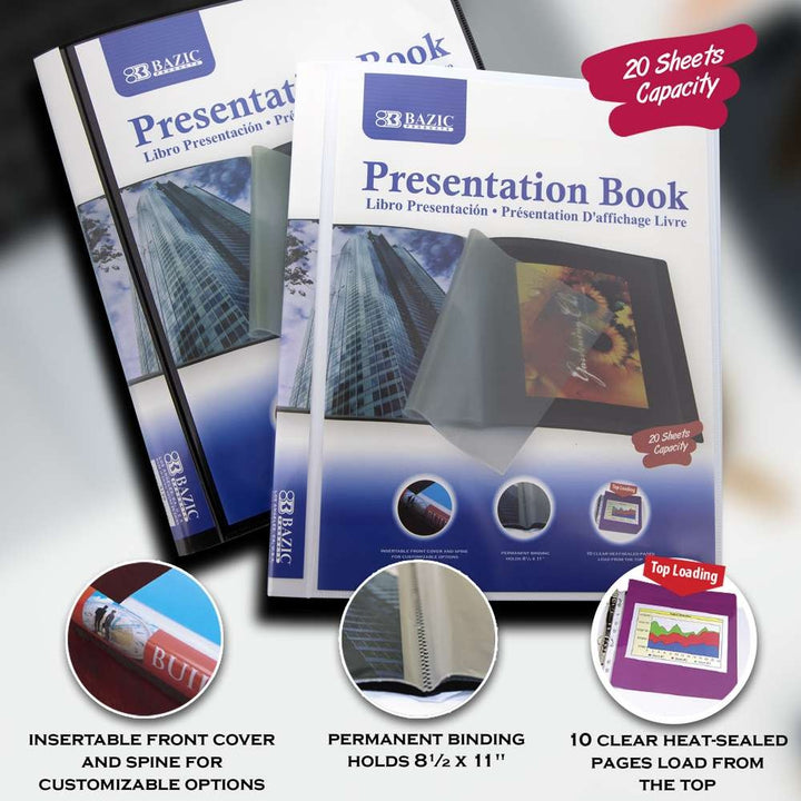 PRESENTATION BOOK HOLDS 8.5"X11" SHEETS - 20 SHEET CAPACITY