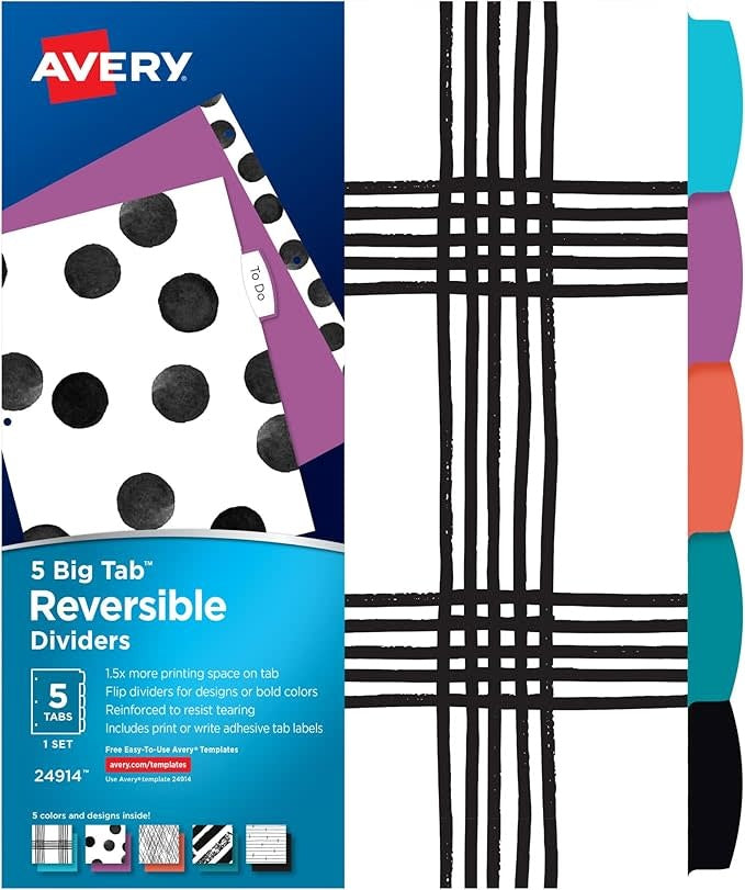 AVERY 5-TAB DIVIDERS  w/ REVERSIBLE DESIGNS