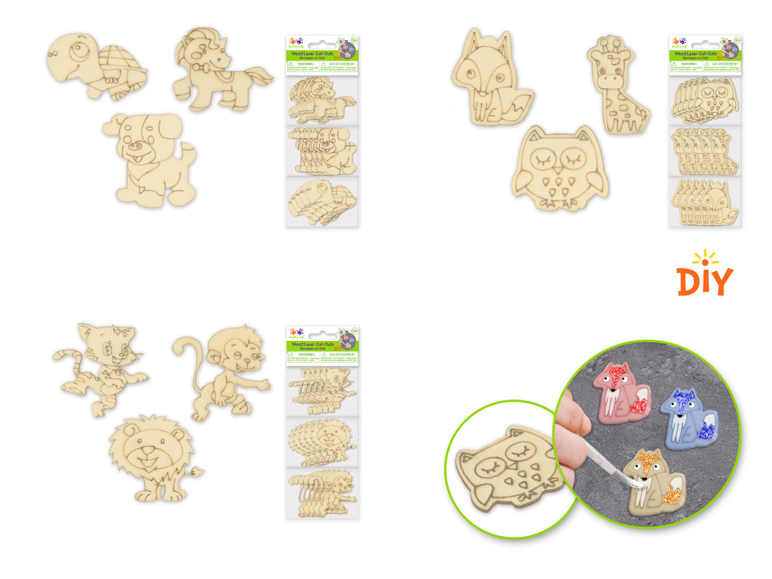WOOD CUT OUTS BABY ANIMALS ASSORTED STYLES 15 PACK
