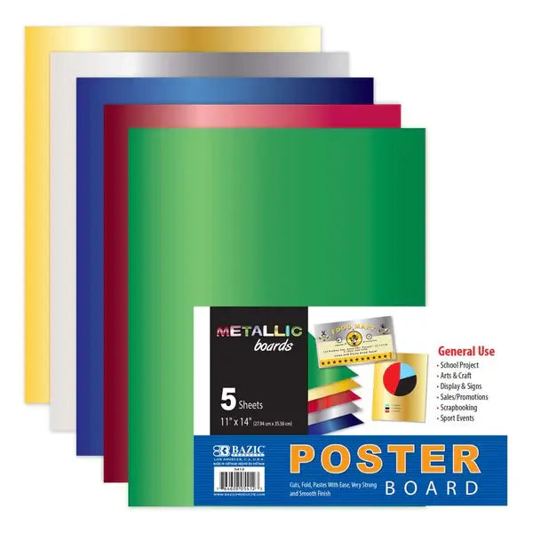 METALLIC POSTER BOARD ASSORTED COLORS  11"X14" -  5 PACK