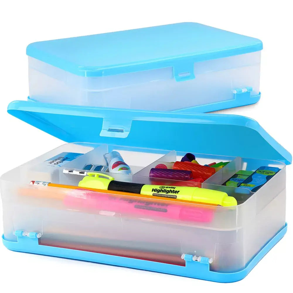 PENCIL CASE: 8.5"X5.75"X2.5" DOUBLE DECK - BLUE
