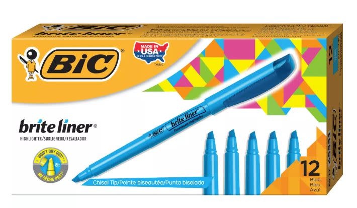 BIC HIGHLIGHTER  BRITE LINER CHISEL TIP BLUE - 12 PACK