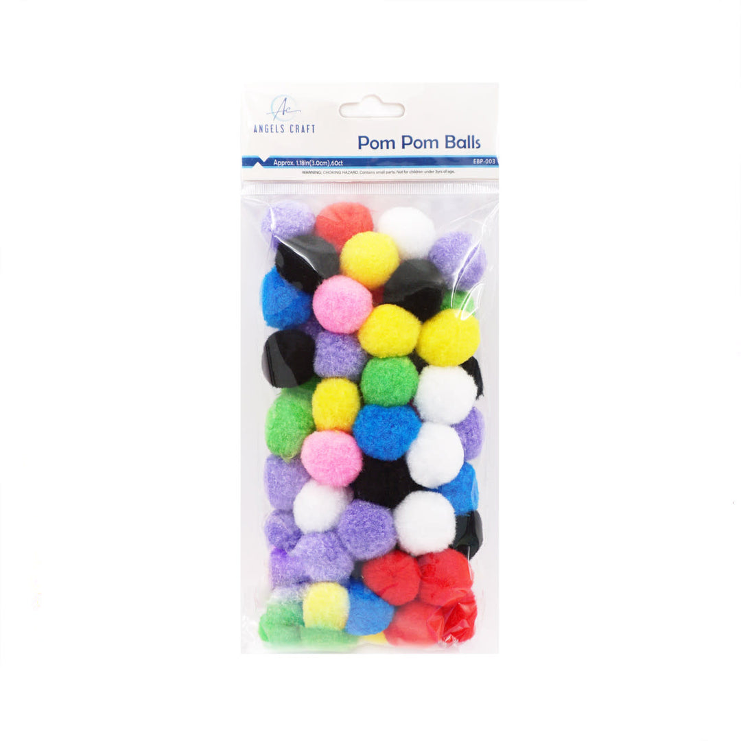 POM POMS: 1" ASSORTED COLORS 60 PACK