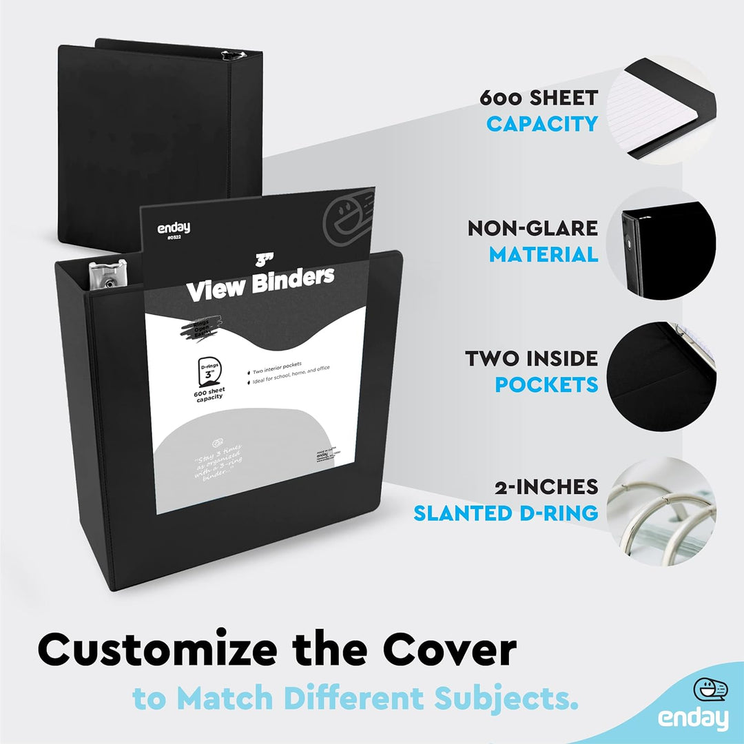 VIEW BINDER: 3" D-RING WITH 2 POCKETS - BLACK
