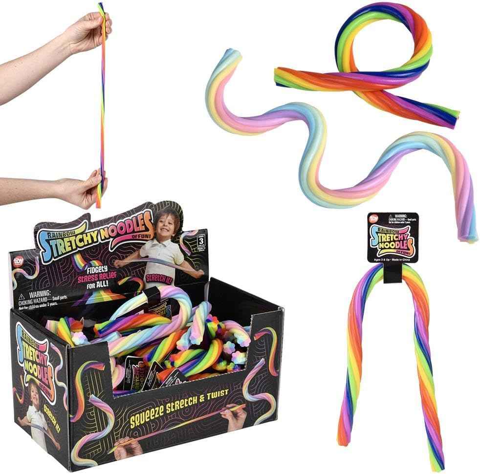 12" RAINBOW STRETCHY NOODLE 24 PACK