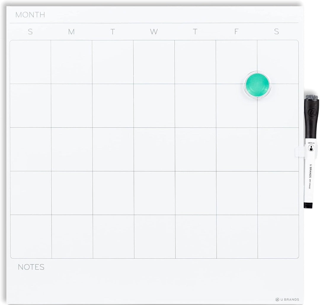 U Brands Magnetic Dry Erase Calendar Board with Marker 14"x14"