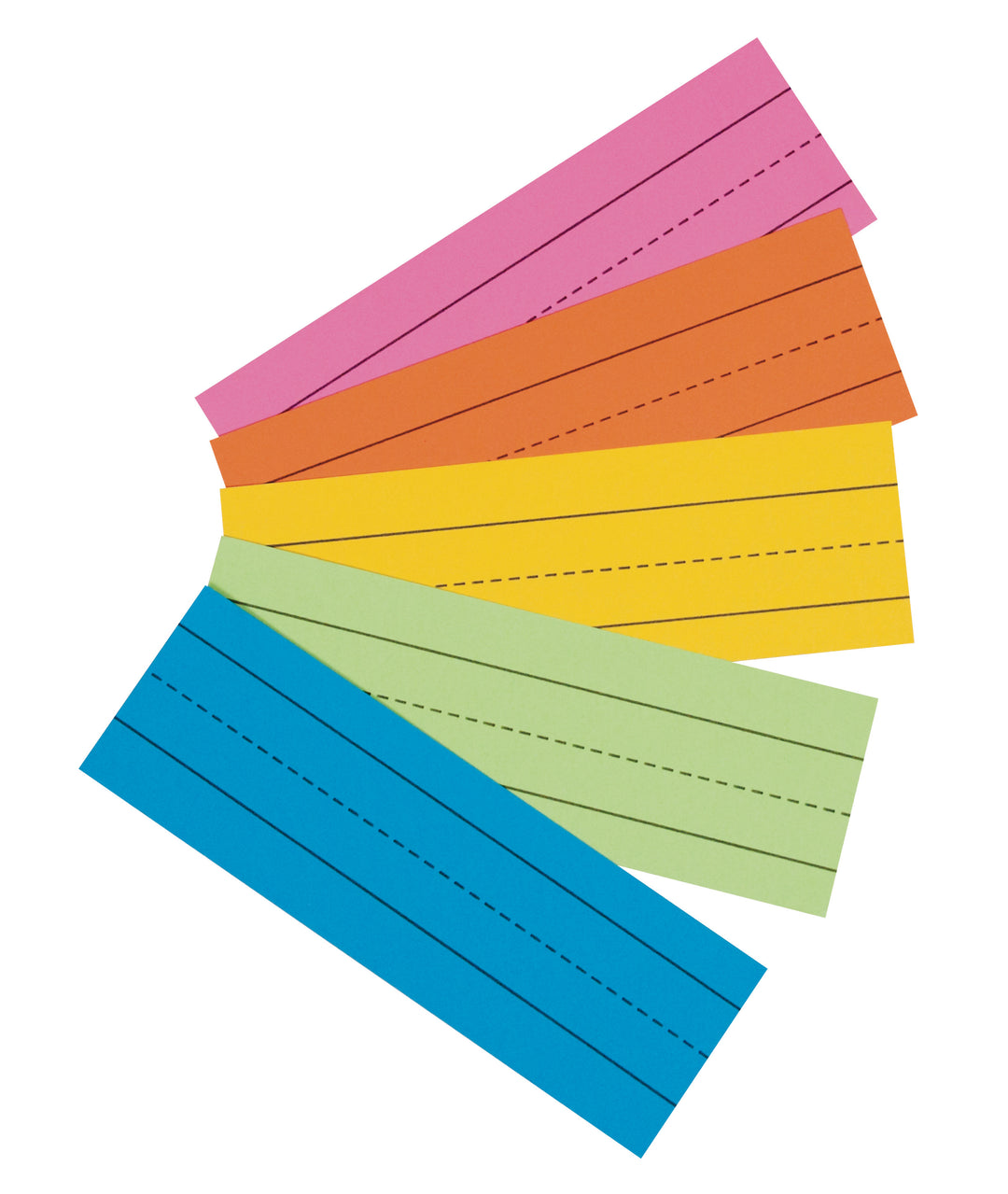 BLANK FLASH CARDS: RULED ASSORTED BRIGHT COLORS  3"X9" 100 PACK