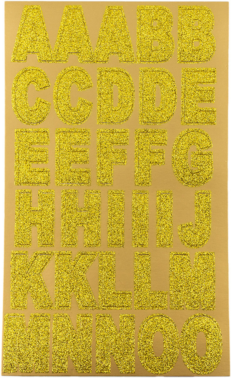 GOLD GLITTER ALPHABET &amp; NUMBER STICKERS 1.38" - 64 STICKERS
