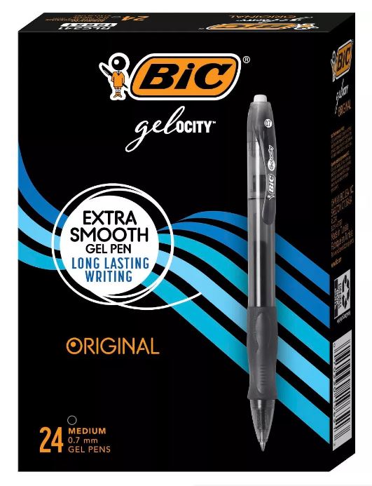 BIC GELOCITY PENS  RETRACTABLE 0.7mm BLACK - 24 PACK