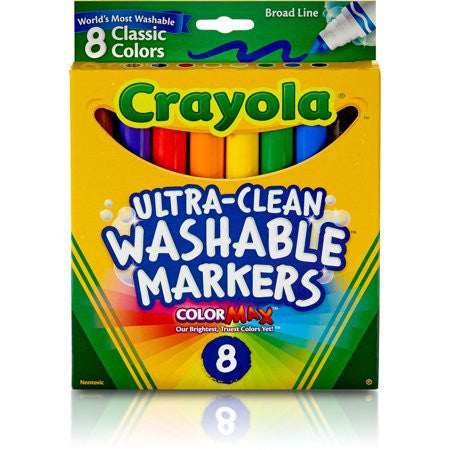 CRAYOLA -  WASHABLE BROAD CLASSIC MARKERS 8 PACK