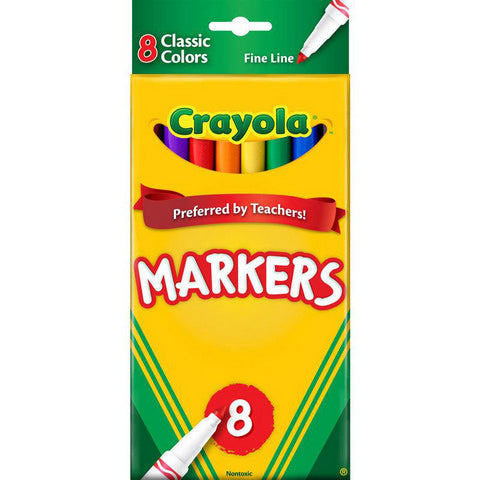 CRAYOLA MARKERS CLASSIC COLORS FINE LINE  8 PACK