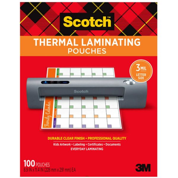 SCOTCH LAMINATING SHEETS LETTER SIZE 8.9"X11.4" 3MIL - 100 PACK