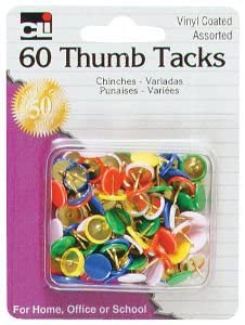 THUMB TACKS: 3/8", ASSORTED COLORS - 60 PACK