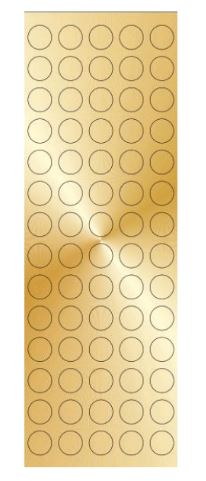 STICKERS-  ROUND GOLD  11CM 5 ACROSS - 480 STICKERS