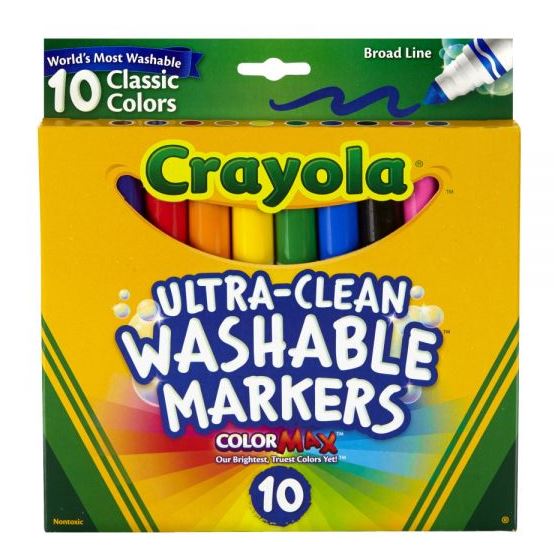 CRAYOLA MARKERS WASHABLE  CLASSIC COLORS BROAD LINE 10 PACK
