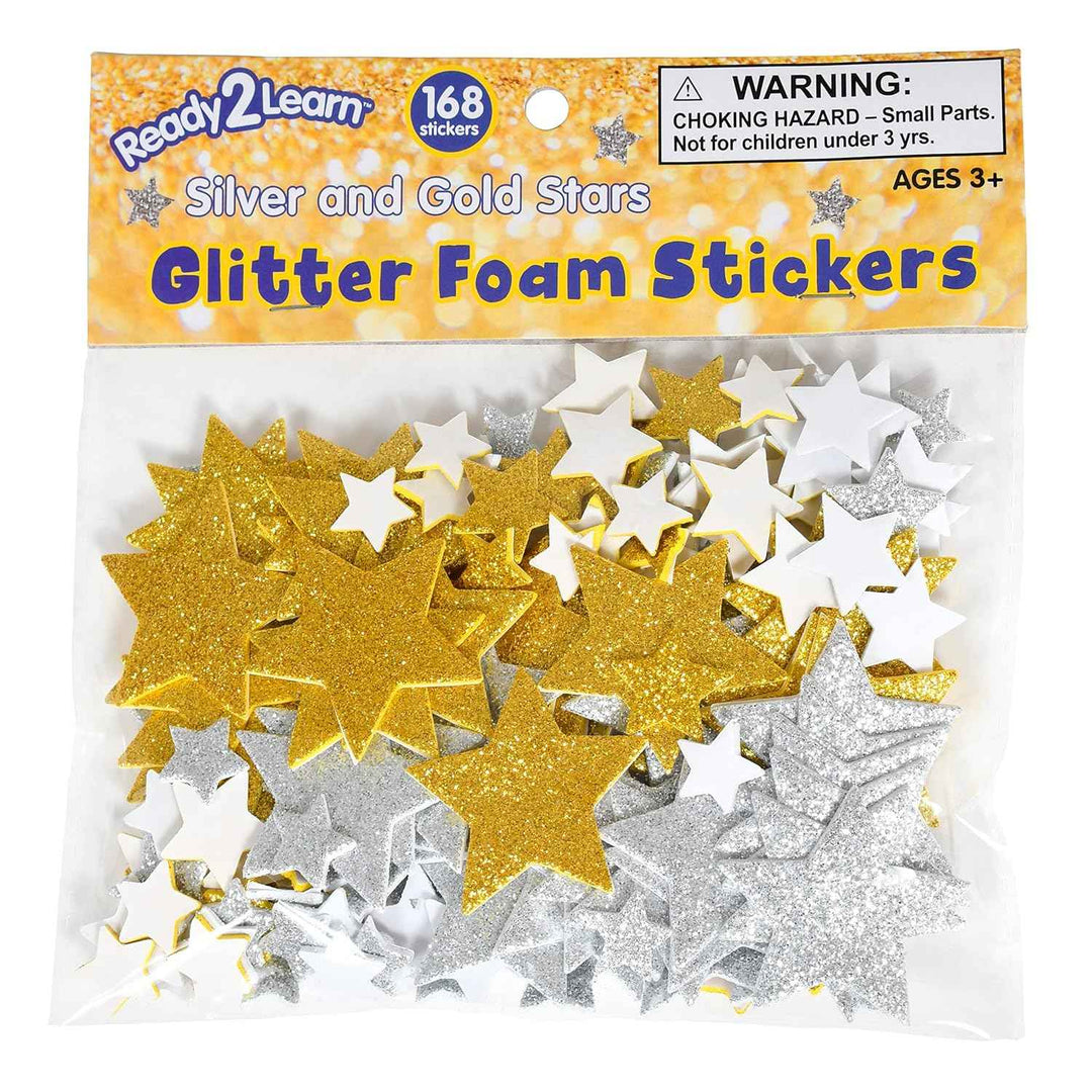 FOAM GLITTER STAR STICKERS GOLD AND SILVER ASSORTED SIZE 168PC