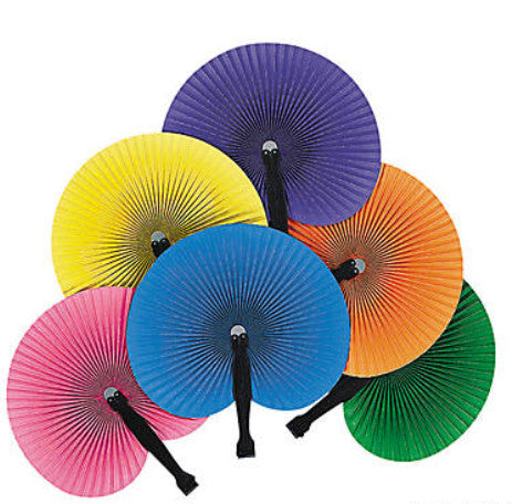 PAPER FAN LARGE ASSORTED COLORS - 12 PACK