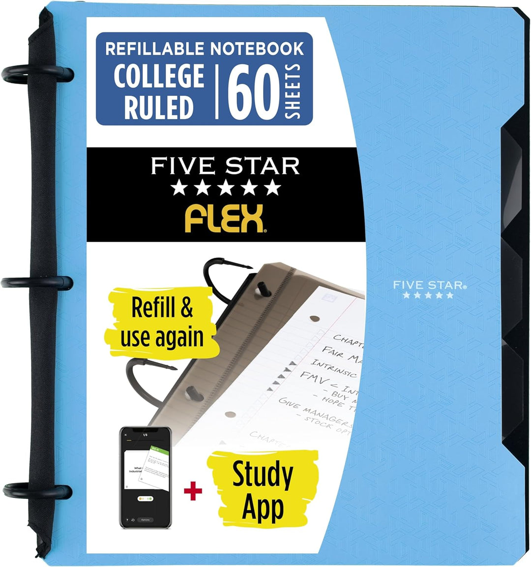 FIVE STAR 1" FLEX REFILLABLE NOTEBOOK WITH POCKETS,DIVIDERS, &amp; PAPER-  BLUE COVER