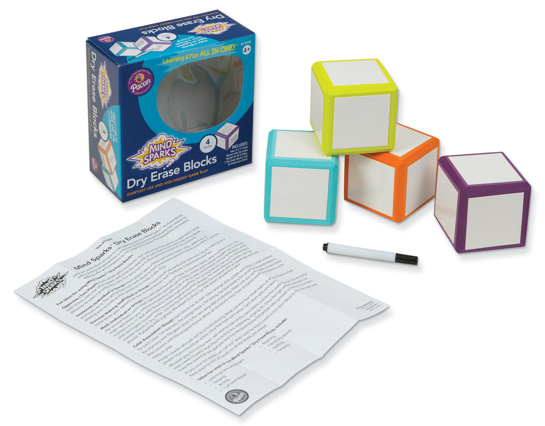 WRITE ON WIPE OFF BLOCKS 3"X3" - 4 PACK