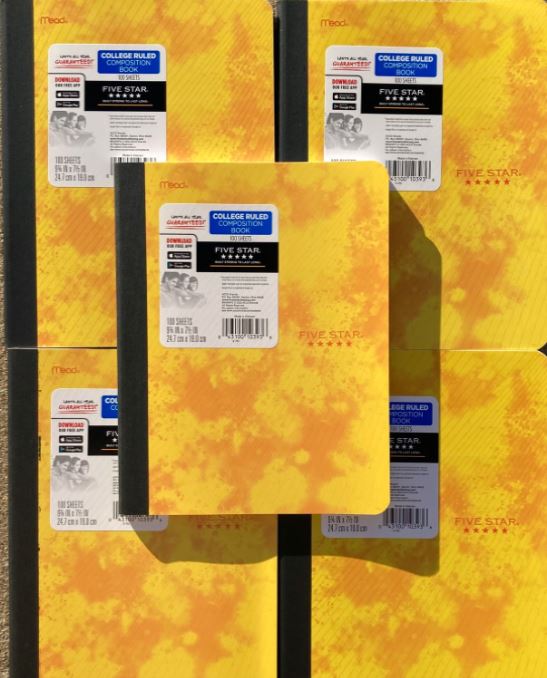 FIVE STAR COMPOSITION NOTEBOOK - 9 3/4"X7 1/4" COLLEGE RULED 100 SHEETS, POLY COVER ASSORTED DESIGNS