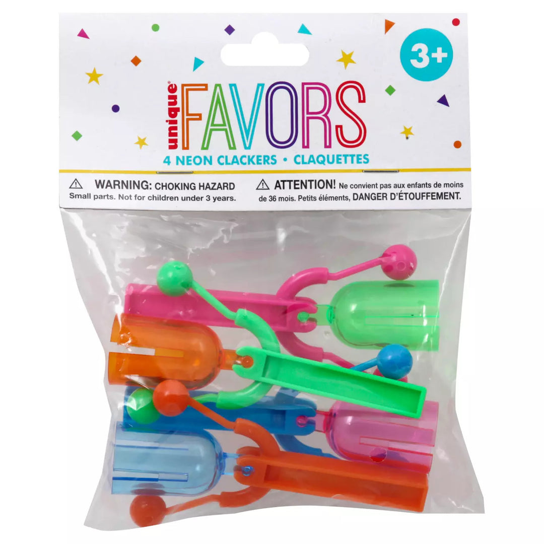 NEON CLACKER NOISEMAKERS - 4 PACK